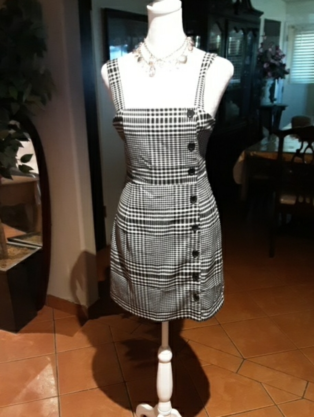 H&M Black and White Gingham Button-Front Mini Dress
